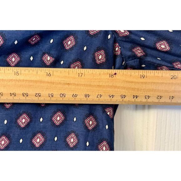 J. Crew Embroidered Blue & Red Long Bell-Sleeve Silk Blend Foulard Top Women's - Picture 11 of 11